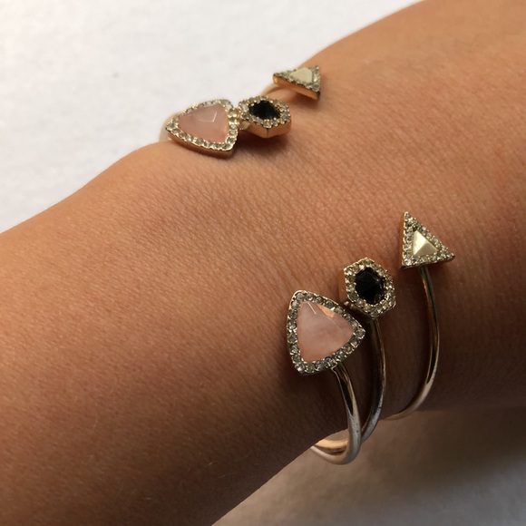 🌻 3 Open Cuff Bangle Bracelets with jeweled shapes - Picture 2 of 5